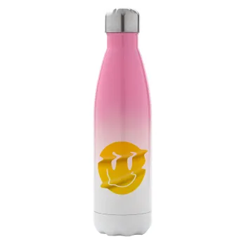 Smile avatar distrorted, Μεταλλικό παγούρι θερμός Ροζ/Λευκό (Stainless steel), διπλού τοιχώματος, 500ml