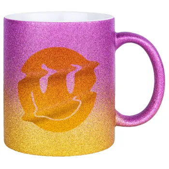 Smile avatar distrorted, Κούπα Χρυσή/Ροζ Glitter, κεραμική, 330ml