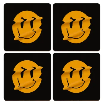 Smile avatar distrorted, ΣΕΤ x4 Σουβέρ ξύλινα τετράγωνα plywood (9cm)