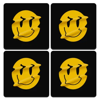 Smile avatar distrorted, ΣΕΤ 4 Σουβέρ ξύλινα τετράγωνα (9cm)