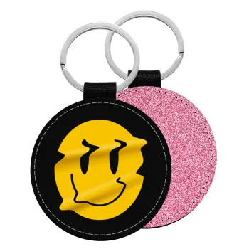 Smile avatar distrorted, Μπρελόκ Δερματίνη, στρογγυλό ΡΟΖ (5cm)