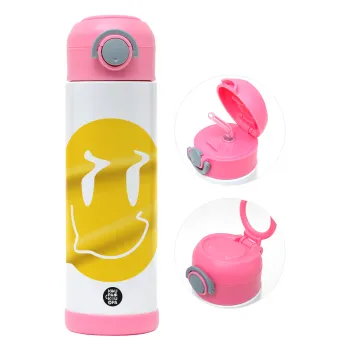 Smile avatar distrorted, Παιδικό παγούρι θερμό, ανοξείδωτο, με καλαμάκι ασφαλείας, ΡΟΖ (500ml)