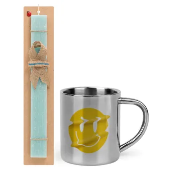 Smile avatar distrorted, Easter Set, metallic thermal cup (300ml) & aromatic flat Easter candle (30cm) (TURQUOISE)