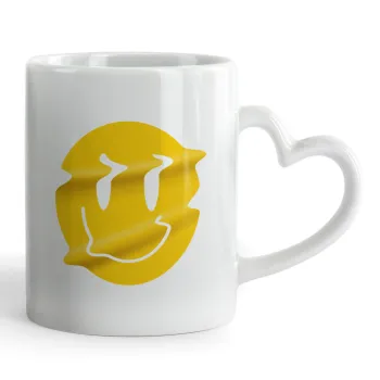 Smile avatar distrorted, Κούπα καρδιά χερούλι λευκή, κεραμική, 330ml