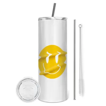 Smile avatar distrorted, Tumbler ποτήρι θερμό από ανοξείδωτο ατσάλι 600ml, με μεταλλικό καλαμάκι & βούρτσα καθαρισμού