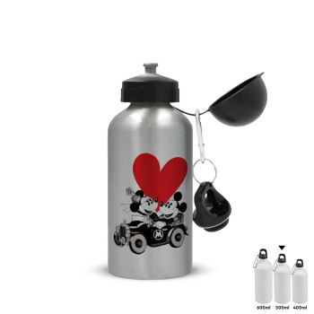 Mickey & Minnie love car, Metallic water jug, Silver, aluminum 500ml