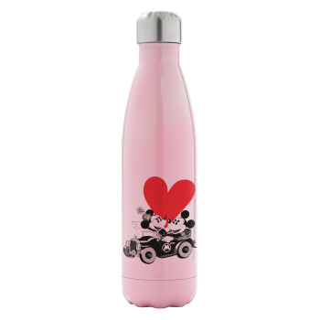 Mickey & Minnie love car, Metal mug thermos Pink Iridiscent (Stainless steel), double wall, 500ml