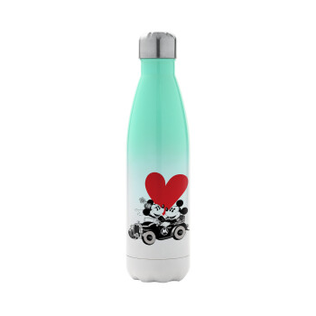 Mickey & Minnie love car, Metal mug thermos Green/White (Stainless steel), double wall, 500ml