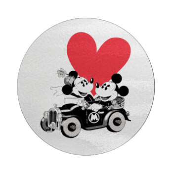 Mickey & Minnie love car, Επιφάνεια κοπής γυάλινη στρογγυλή (30cm)