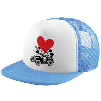 Mickey & Minnie love car, Καπέλο Soft Trucker με Δίχτυ Γαλάζιο/Λευκό