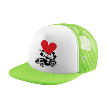 Mickey & Minnie love car, Καπέλο Soft Trucker με Δίχτυ Πράσινο/Λευκό