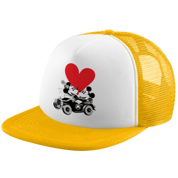 Mickey & Minnie love car, Καπέλο Soft Trucker με Δίχτυ Κίτρινο/White 