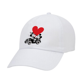 Mickey & Minnie love car, Καπέλο Baseball Λευκό (5-φύλλο, unisex)