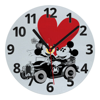 Mickey & Minnie love car, Ρολόι τοίχου γυάλινο (20cm)