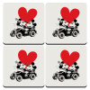 Mickey & Minnie love car, ΣΕΤ 4 Σουβέρ ξύλινα τετράγωνα
