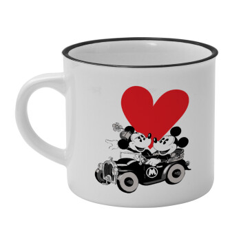 Mickey & Minnie love car, Κούπα κεραμική vintage Λευκή/Μαύρη 230ml