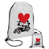Mickey & Minnie love car, Τσάντα πουγκί με μαύρα κορδόνια 45χ35cm (1 τεμάχιο)