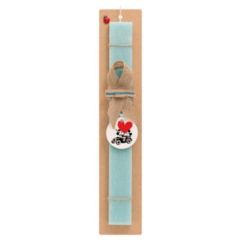 Mickey & Minnie love car, Easter Set, wooden keychain & aromatic flat Easter candle (30cm) (TURQUOISE)
