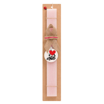 Mickey & Minnie love car, Easter Set, wooden keychain & scented flat Easter candle (30cm) (PINK)