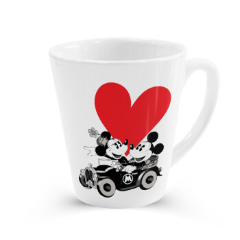 Mickey & Minnie love car, Κούπα κωνική Latte Λευκή, κεραμική, 300ml