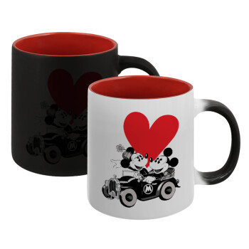 Mickey & Minnie love car, Κούπα Μαγική εσωτερικό κόκκινο, κεραμική, 330ml που αλλάζει χρώμα με το ζεστό ρόφημα (1 τεμάχιο)