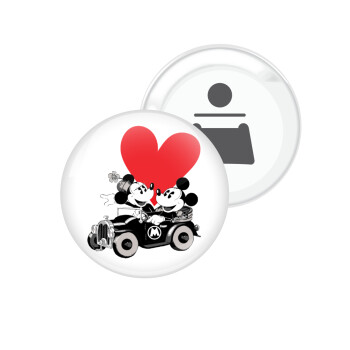 Mickey & Minnie love car, Μαγνητάκι και ανοιχτήρι μπύρας στρογγυλό διάστασης 5,9cm