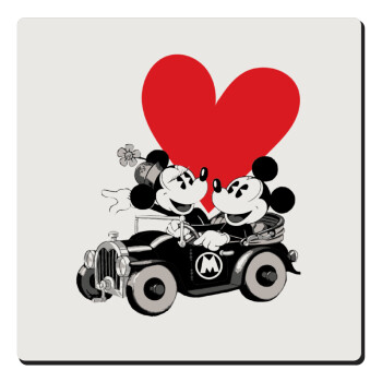 Mickey & Minnie love car, Τετράγωνο μαγνητάκι ξύλινο 6x6cm