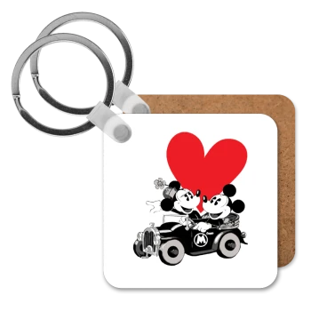 Mickey & Minnie love car, Μπρελόκ Ξύλινο τετράγωνο MDF