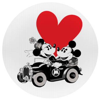Mickey & Minnie love car, Mousepad Στρογγυλό 20cm