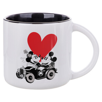Mickey & Minnie love car, Κούπα κεραμική 400ml Λευκή/Μαύρη