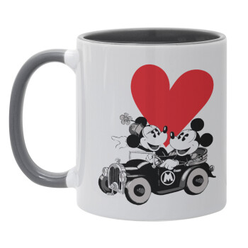 Mickey & Minnie love car, Κούπα χρωματιστή γκρι, κεραμική, 330ml