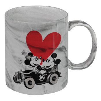 Mickey & Minnie love car, Κούπα κεραμική, marble style (μάρμαρο), 330ml