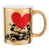 Mickey & Minnie love car, Κούπα κεραμική, χρυσή καθρέπτης, 330ml