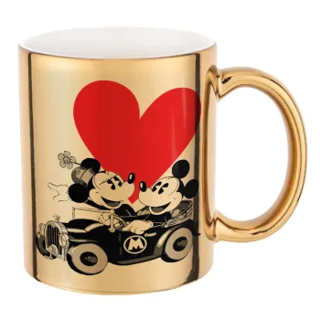 Mickey & Minnie love car, Mug ceramic, gold mirror, 330ml