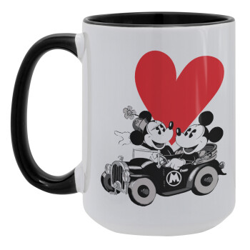 Mickey & Minnie love car, Κούπα Mega 15oz, κεραμική Μαύρη, 450ml