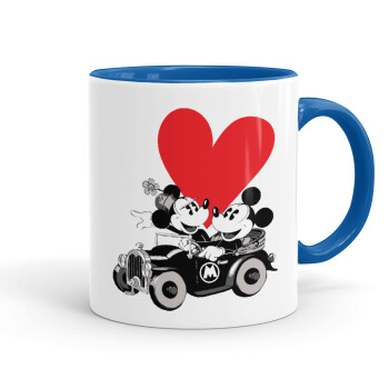 Mickey & Minnie love car, Mug colored blue, ceramic, 330ml