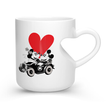 Mickey & Minnie love car, Κούπα καρδιά λευκή, κεραμική, 330ml