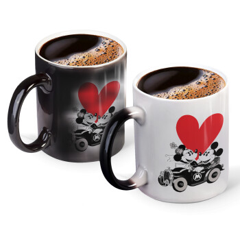 Mickey & Minnie love car, Color changing magic Mug, ceramic, 330ml when adding hot liquid inside, the black colour desappears (1 pcs)