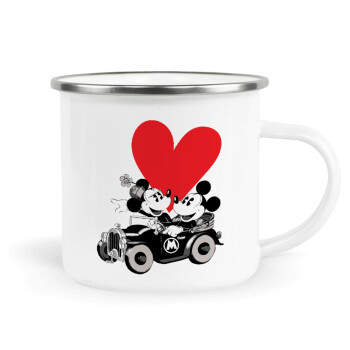 Mickey & Minnie love car, Metallic enamel cup white 360ml