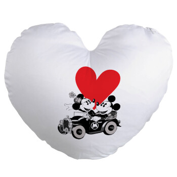 Mickey & Minnie love car, Μαξιλάρι καναπέ καρδιά 40x40cm περιέχεται το  γέμισμα