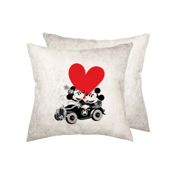 Mickey & Minnie love car, Μαξιλάρι καναπέ Δερματίνη Γκρι 40x40cm με γέμισμα