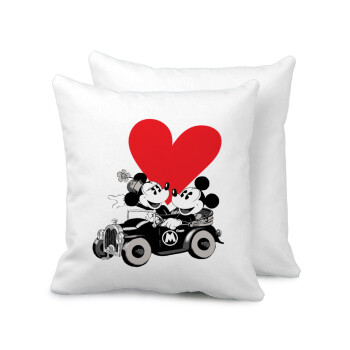 Mickey & Minnie love car, Μαξιλάρι καναπέ 40x40cm περιέχεται το  γέμισμα