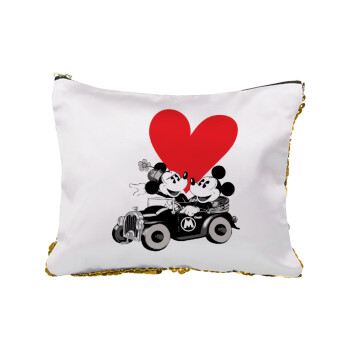 Mickey & Minnie love car, Τσαντάκι νεσεσέρ με πούλιες (Sequin) Χρυσό