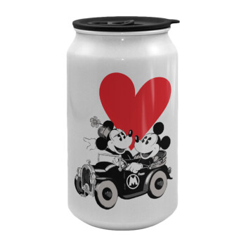 Mickey & Minnie love car, Κούπα ταξιδιού μεταλλική με καπάκι (tin-can) 500ml