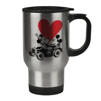 Mickey & Minnie love car, Stainless steel travel mug with lid, double wall 450ml