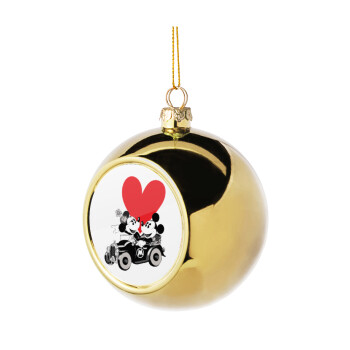 Mickey & Minnie love car, Golden Christmas tree ball ornament 8cm
