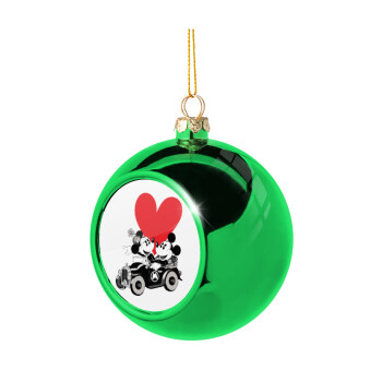 Mickey & Minnie love car, Χριστουγεννιάτικη μπάλα δένδρου Πράσινη 8cm
