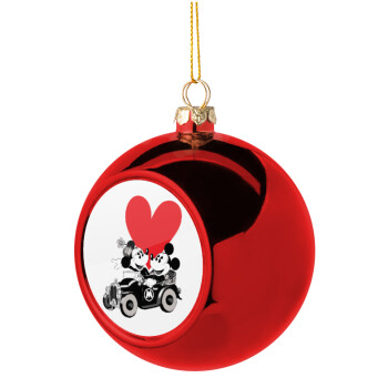 Mickey & Minnie love car, Christmas tree ball Red 8cm