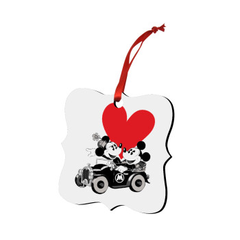 Mickey & Minnie love car, Christmas ornament polygon wooden 7.5cm
