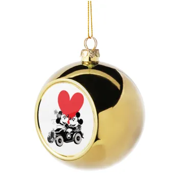 Mickey & Minnie love car, Golden Christmas tree ball ornament 8cm